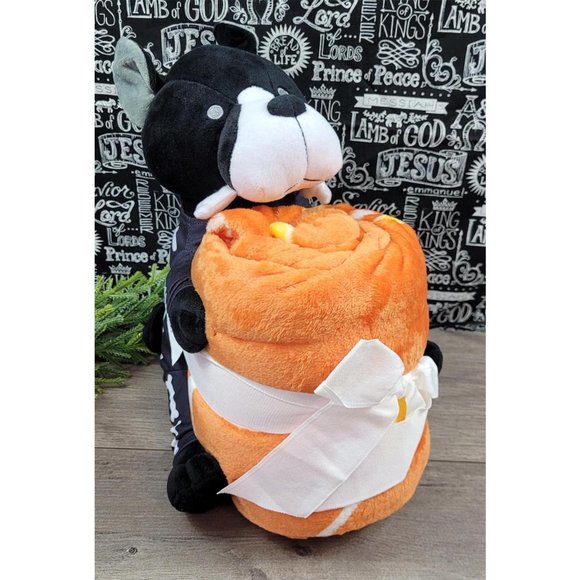 The Big One Halloween Skeleton Dog Plush Stuffed Animal & Soft Blanket NWT - Picture 3 of 13